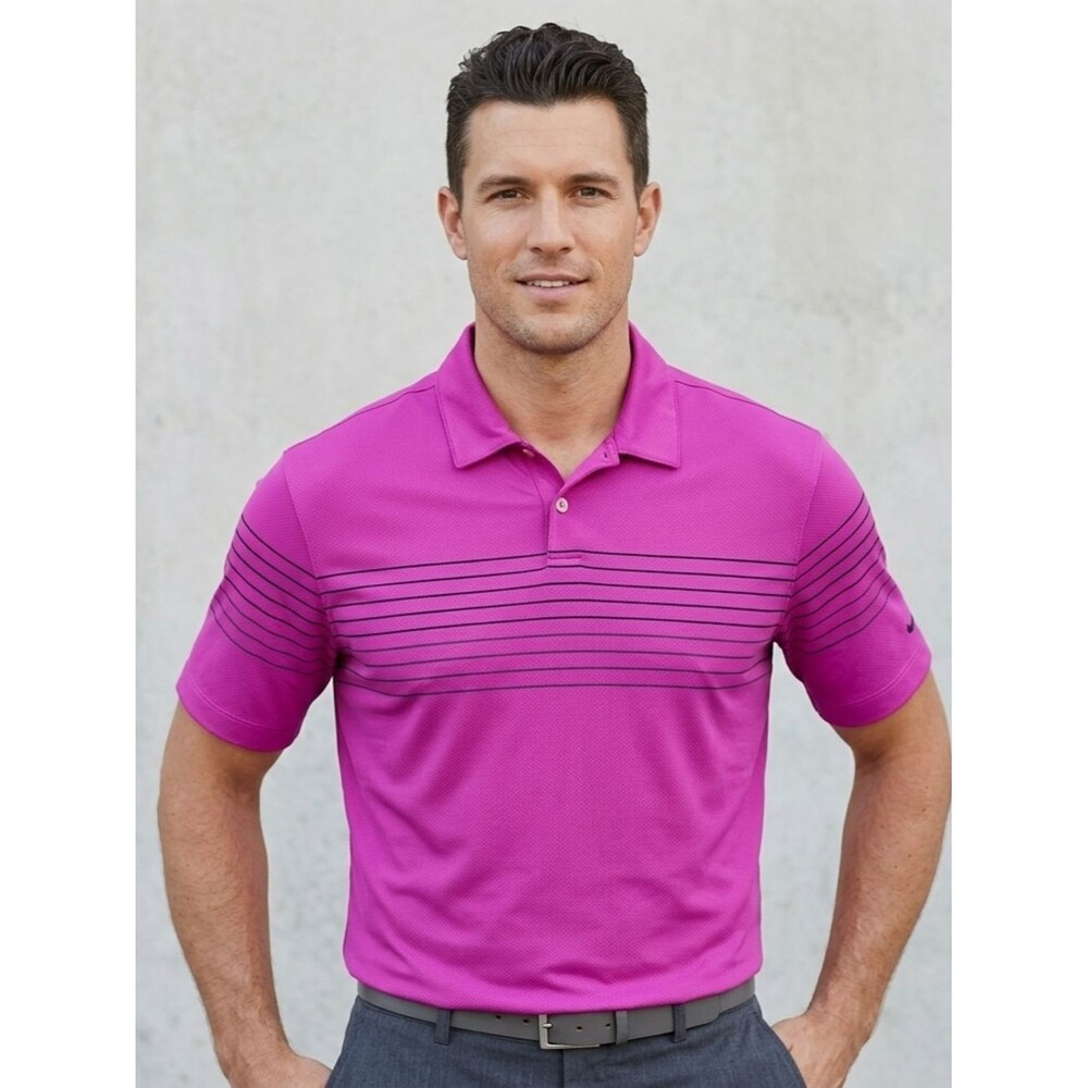 Nike Golf Dri-FIT Men's XL Polo Shirt - Vibrant Fuchsia Pink Striped Performance